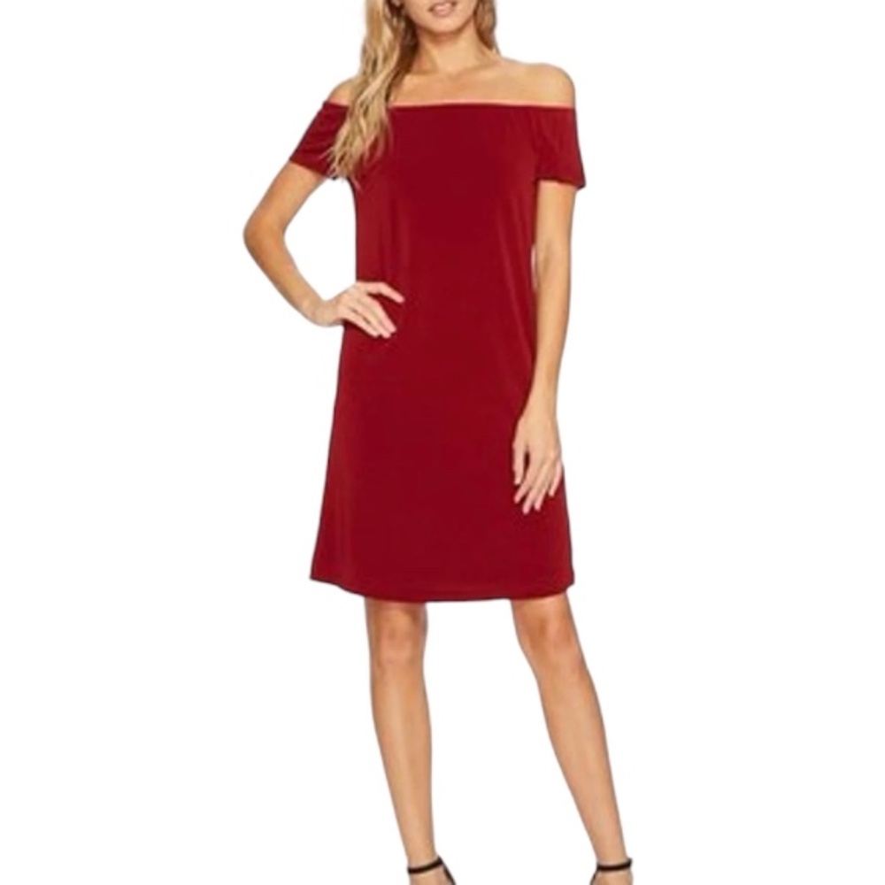 Bishop + Young | Burgundy Off-Shoulder Knee-Length Dress - M - Picture 7 of 7